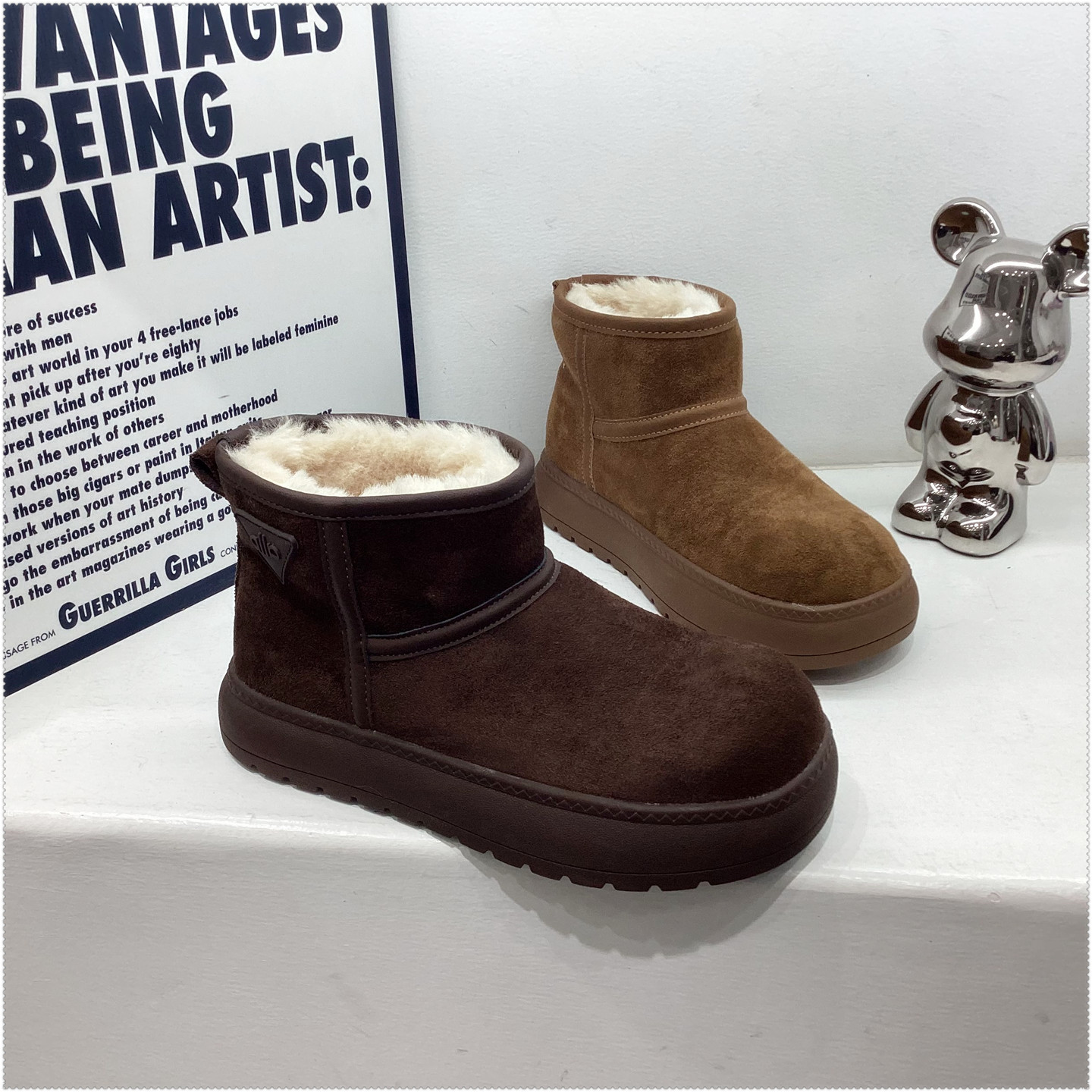 2025冬短靴加绒大棉东北保暖增高厚底松糕底雪地靴短靴她致百搭