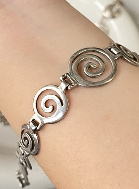 欧洲回流古董银项链手链一套漩涡纹中古vintage复古银饰礼物个性