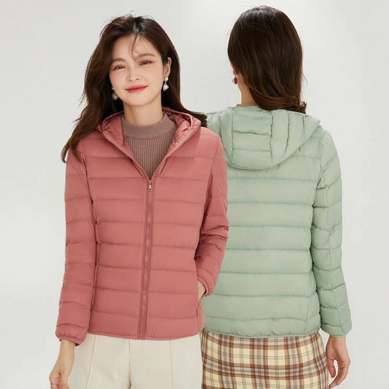 定做秋冬90白鸭绒轻薄羽绒服女短款带帽女款加大码轻薄款外套定制