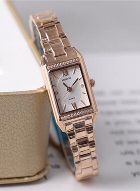 正品MESHOR名梭手表女表女士石英表时尚长方形手链带钻防水7061