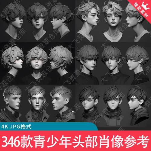 346款高清男性角色青少年头部肖像五官造型建模ZB雕刻绘画参考图