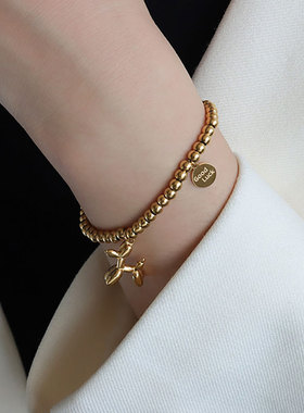 marka网红ins小众设计圆珠气球小狗弹力绳手链时尚饰品钛钢18K金