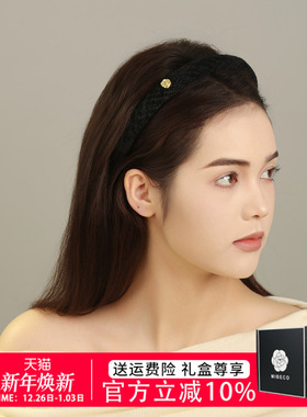 Becomi简约黑色格纹发箍女复古金标花朵小香风发窟富家千金头饰品