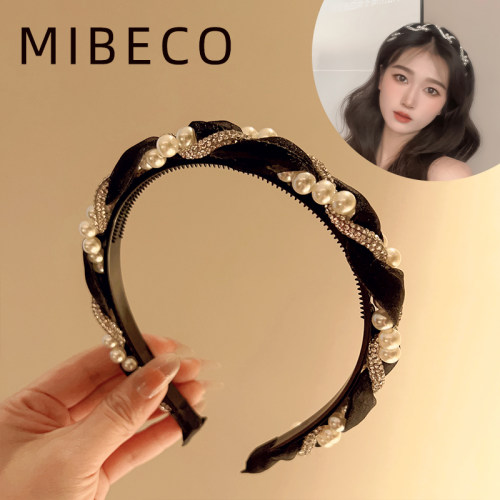 MIbeico精致款网纱珍珠缠绕发箍