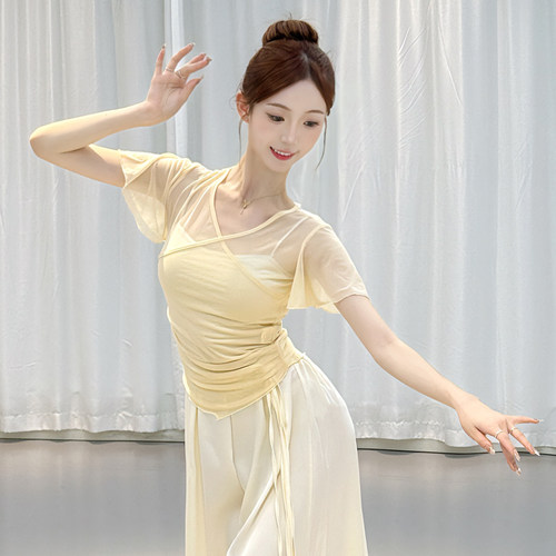 古典舞身韵小飞袖纱衣夏季短袖芭蕾舞练功服中国舞网纱上衣艺考服 - 封面