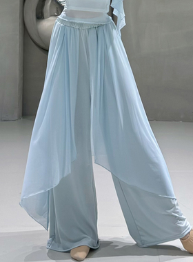 古典舞双层阔腿裤飘逸舞蹈裤中国舞纱裤现代舞练功裤民族风演出服