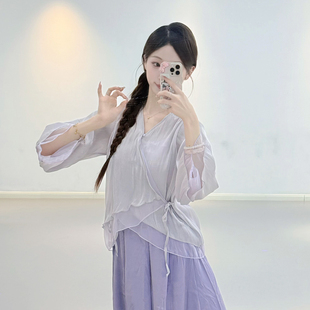 古典舞纱衣身韵飘逸演出服中国舞上衣紫色舞蹈服绝美练功服女新款