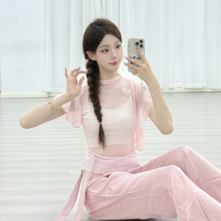 舞蹈服中国舞身韵纱衣小高领练功服短袖 古典舞小飞袖 网纱女夏新款