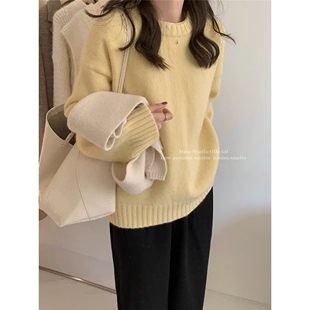 诗之韵  原版高质量加秋冬圆领皮标糖果色套头毛衣女韩系宽松毛衣