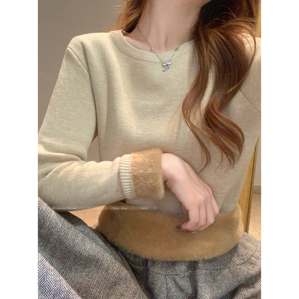 纯色韩版针织打底衫女2025年春季加厚一体绒保暖内搭上衣软糯毛衣