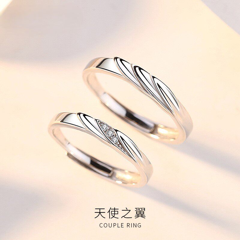 S925银情侣对戒韩版创意设计开口可调节指环小众百搭情人节送女友