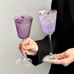 轻奢暮紫高脚玻璃杯高级感微醺鸡尾酒杯香槟杯特调甜酒杯果汁杯