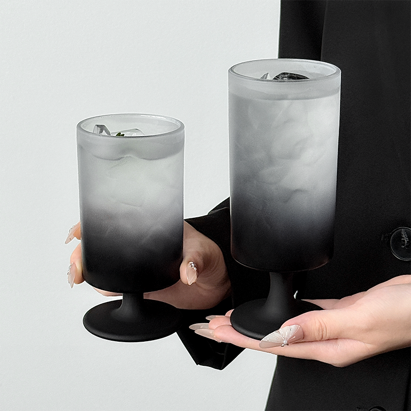 中古风玻璃杯直筒家用高颜值水杯子高级感轻奢咖啡杯果汁饮料酒杯