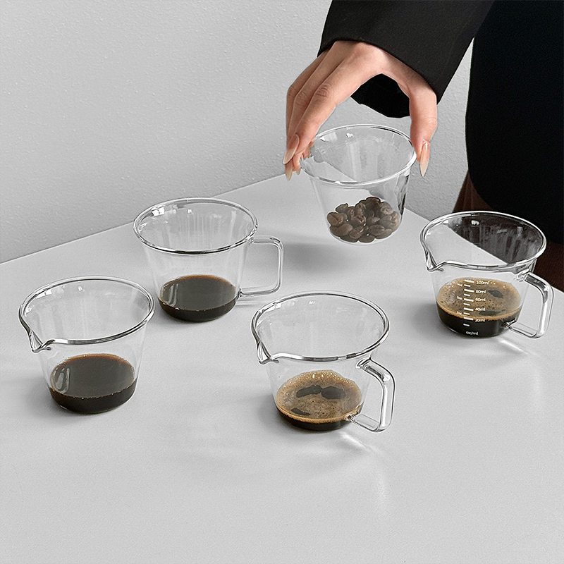 浓缩取量杯咖啡萃取杯带手把美式刻度倒奶杯调汁杯牛奶杯接液量杯