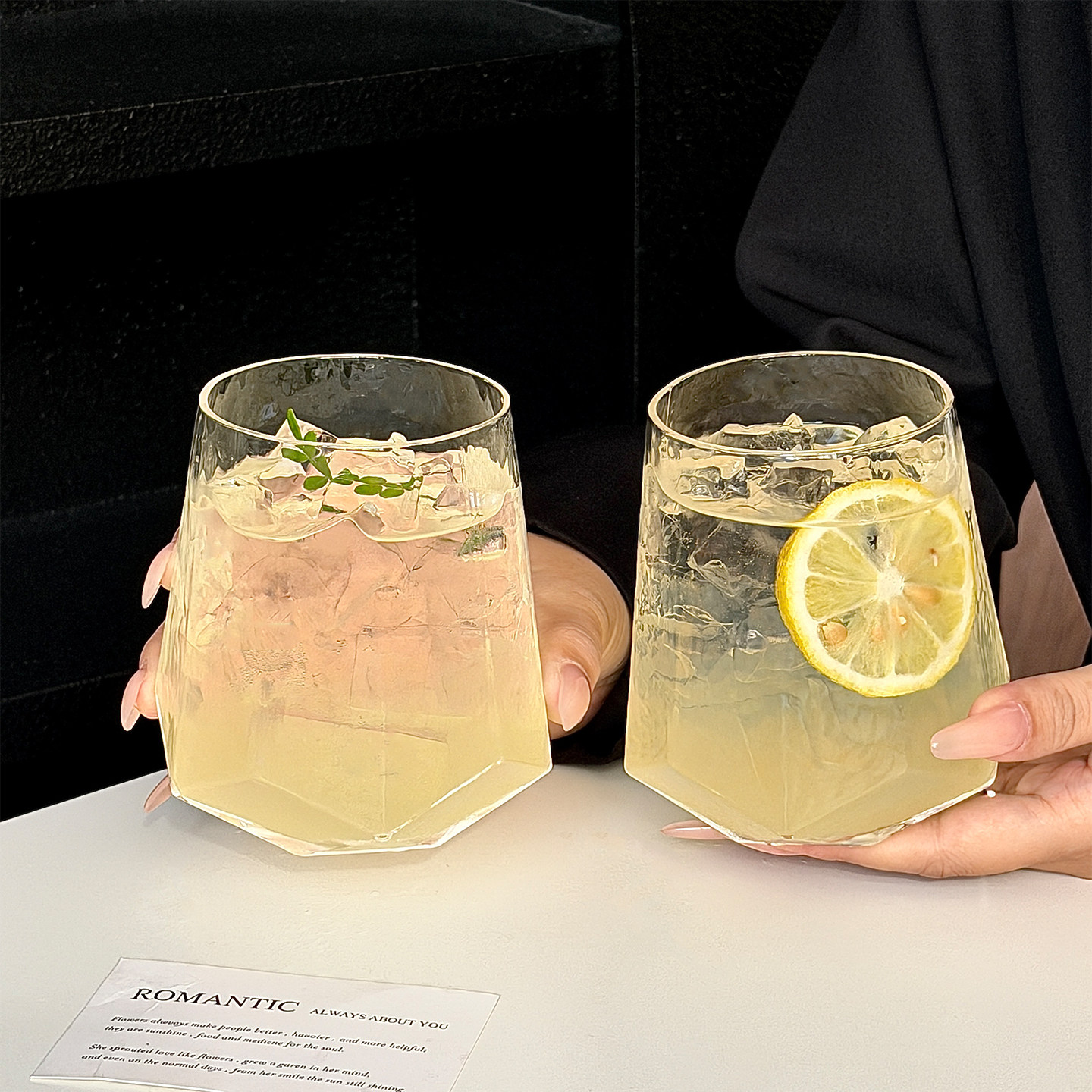 ins风菱角玻璃杯网红苏打水杯