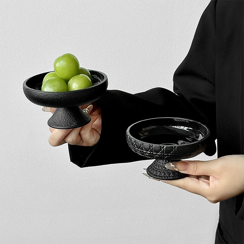 高级感磨砂黑高脚水果盘客厅茶几家用零食摆放盘多层玻璃干果盘子,餐饮具,果盆/果盘/果篮,淘宝优惠券,粉丝福利购,淘宝优惠卷
