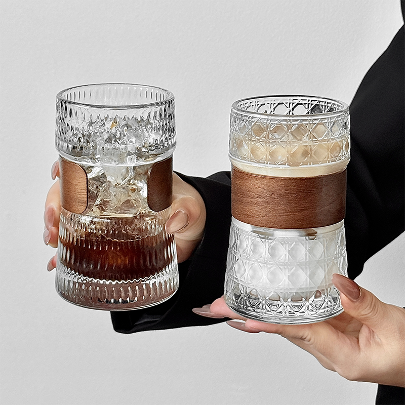 玻璃家用防烫木套甜品高脚杯