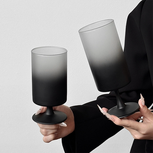 高脚玻璃杯直筒家用高颜值喝水杯子高级感轻奢咖啡杯果汁饮料酒杯