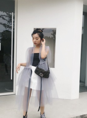 ZHANG HEIHEI张黑黑 灰色时髦纱纱罩裙