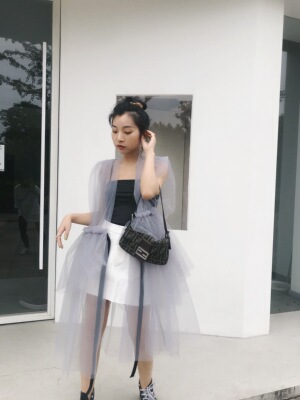 ZHANG HEIHEI张黑黑 灰色时髦纱纱罩裙