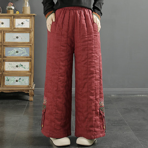 千秋飞燕复古国风流苏刺绣外穿棉裤女冬季新款宽松夹棉显瘦阔腿裤