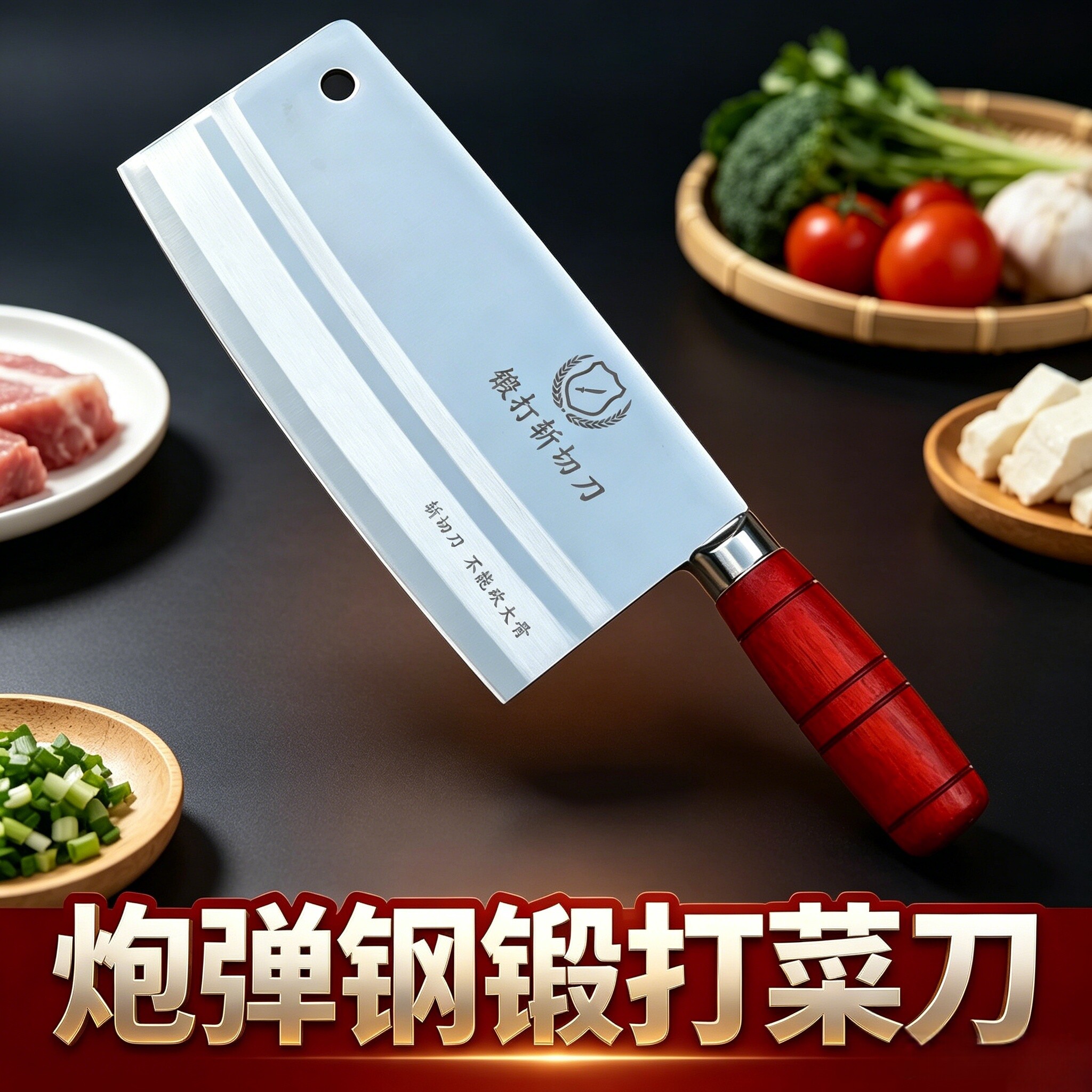 炮弹钢手工锻打锋利斩切两用菜刀