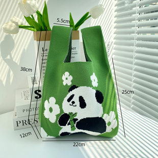2025新款 成都网红爷爷熊猫可爱大容量包包女针织手提袋纪念品周边