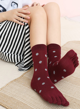 五指袜女纯棉秋冬款中筒厚纯色简约圆点保暖全棉分趾袜子 2双包邮