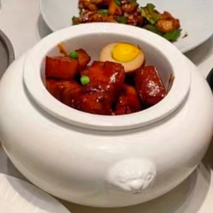中式陶瓷炖盅汤盅内胆保温纯白狮头炖罐位上红烧肉炖碗特色菜餐具