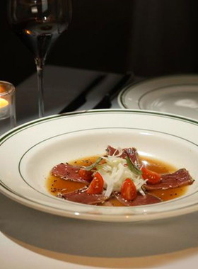 美国TUXTON正品餐厅创意西餐沙拉盘绿线纹点心盘圆形陶瓷盘子平盘