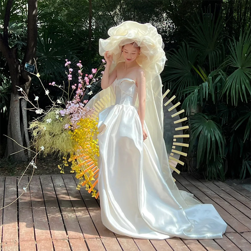 复古小众斜纹缎面新娘婚纱