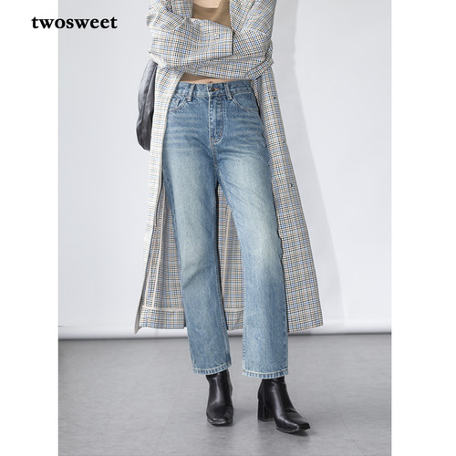 四季全棉牛仔九分直筒裤修饰腿型