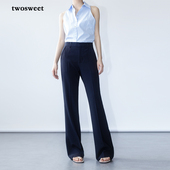 百搭通勤微弹显瘦长裤 twosweet 裤 春秋醋酸羊毛混纺西装 早八班裤