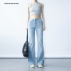 夏季 弹力莱卡微喇长裤 薄款 浅蓝修身 中腰喇叭裤 twosweet连赞系列