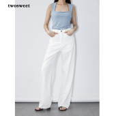 子高腰垂感阔腿牛仔裤 twosweet 莱赛尔白色裤 夏季 女 凉感不闷腿
