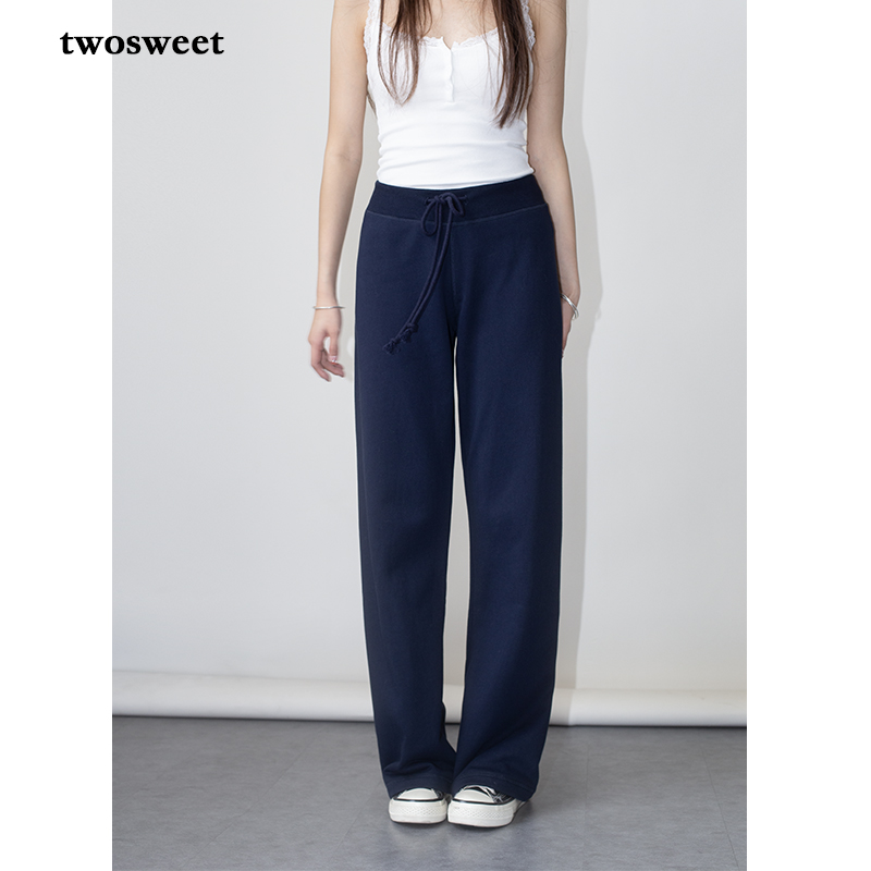 中腰甜辣twosweet拖地松紧休闲裤
