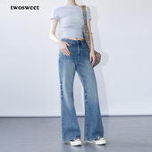 高盎司微弹不贴腿直筒微喇牛仔长裤 中腰喇叭裤 女 美式 千呼万唤