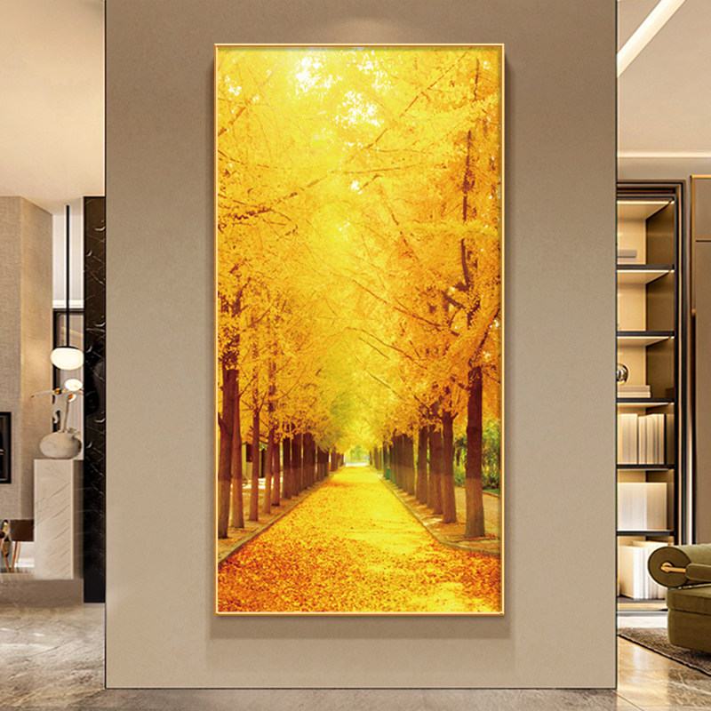 发财树玄关装饰画招财风水入户正对门走廊黄金满地树过道壁画挂画