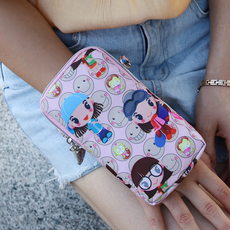 桃梓涤纶印花手机包斜跨单肩