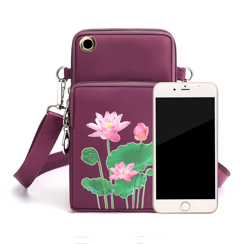 桃梓涤纶印花日韩手机包斜跨臂包