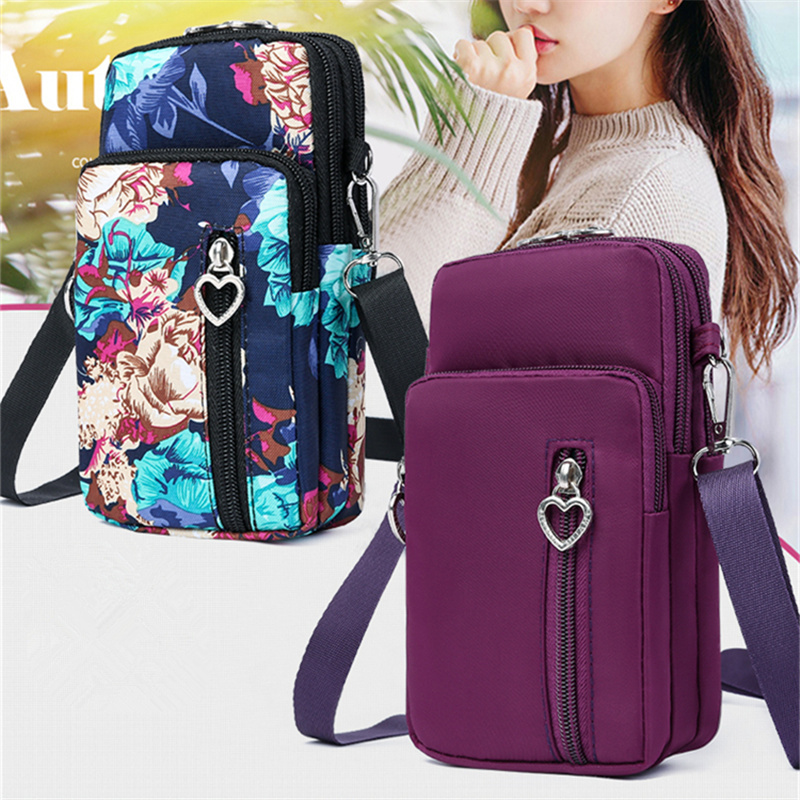 桃梓涤纶手机包斜跨单肩臂包