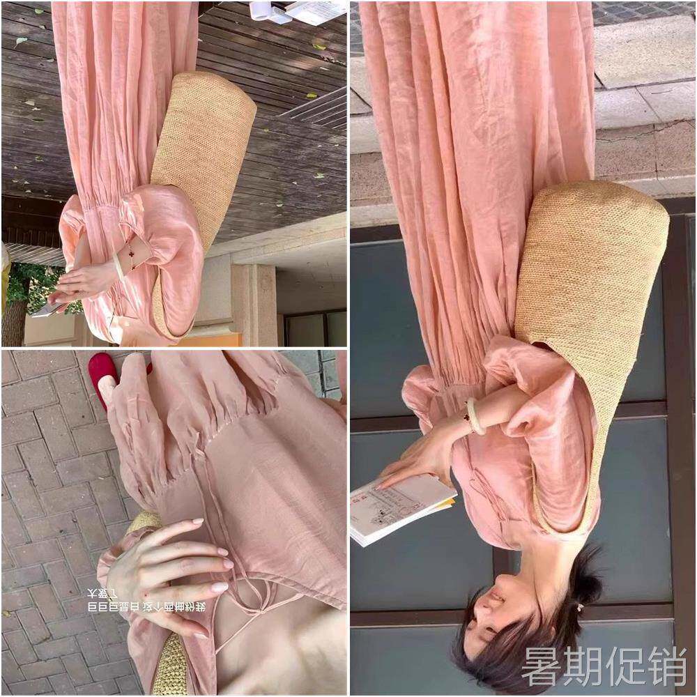 粉色棉麻连衣裙2026早秋新款女装独特别致灯笼袖衬衫裙女显瘦长裙