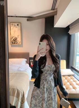 萌萌Ja 夜鸳桔梗~全棉收腰蝴蝶结碎花吊带连衣裙休闲显瘦长裙女秋