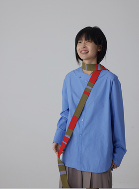 597c原创春夏丝巾复古细围巾细条围巾针织古着红色围脖拼色多巴胺