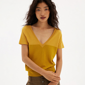 597c原创基础款 V领T恤女显瘦微透薄短袖 针织凉爽透气宽松百搭上衣