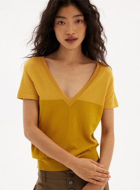 597c原创基础款V领T恤女显瘦微透薄短袖针织凉爽透气宽松百搭上衣