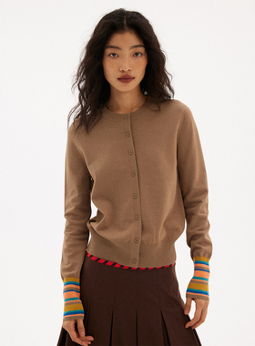 597c原创初秋薄款针织开衫女防晒撞色圆领短款软糯亲肤纽扣空气感