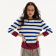 597c原创条纹毛衣女秋复古法式 气质撞色套头毛衣纯棉外穿休闲百搭