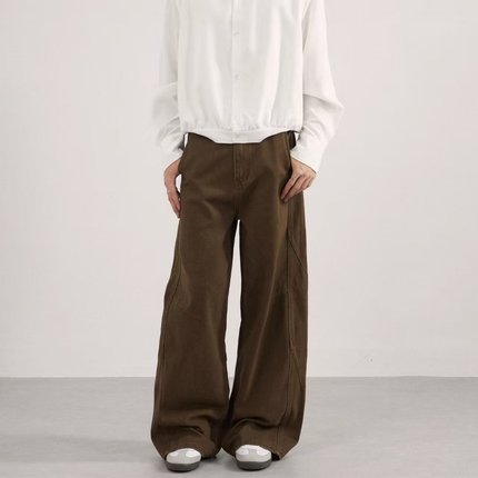 ZZYT美式复古牛仔设计感水洗工装裤男女宽松休闲褶皱直筒垂感裤子