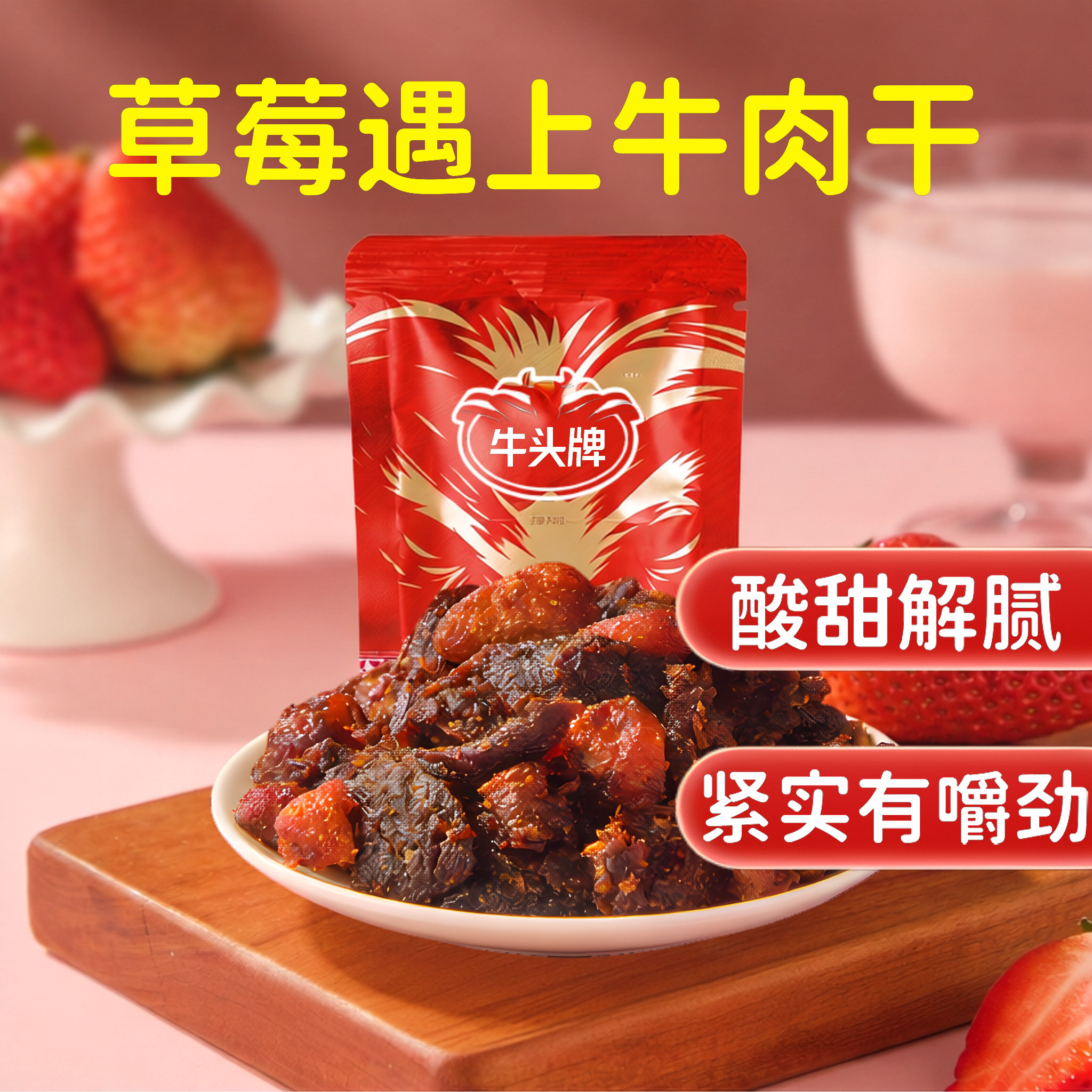 牛头牌水果牛肉干草莓牛肉凤梨牛肉干袋装休闲零食小包装牛肉干